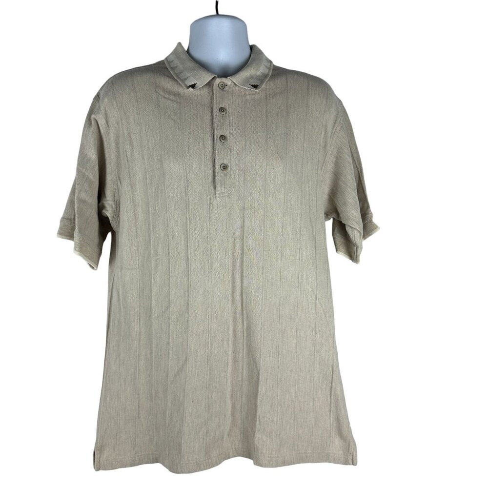 Greg Norman Collection Mens Beige Polo Shirt Size L Cotton & Polyester